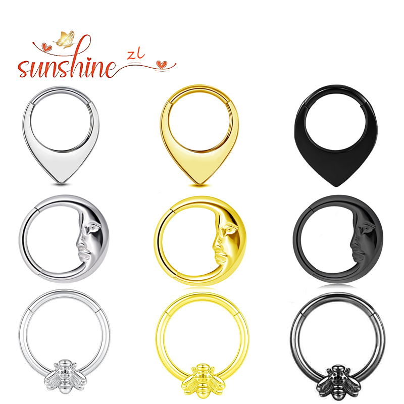 Body Piercing Quality Jewelry - 1PS ステンレス製 高品質 ウォータードロップ セプタムピアス クリック式ノーズリング