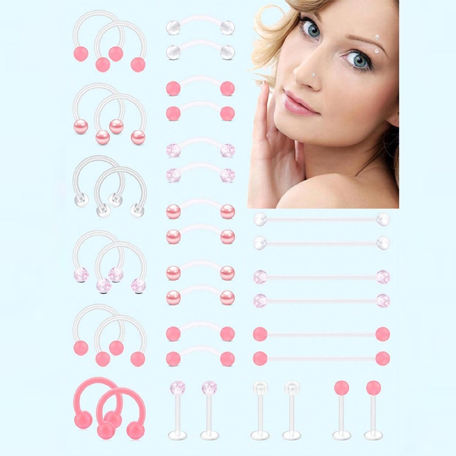 Body Jewelry Industrial - 手術のための12pcs明確なピンクの産業穿刺宝石のプラスチックセプトム手手術手術のための手手手手術のための垂直Labretリング