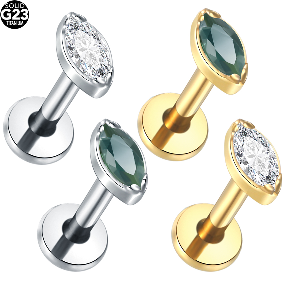 Flat Back Labret Stud - 1 個/5 個チタン軟骨イヤリングフラットバック耳珠ヘリックス巻貝雌ねじラブレット CZ イヤリングピアス女性のための