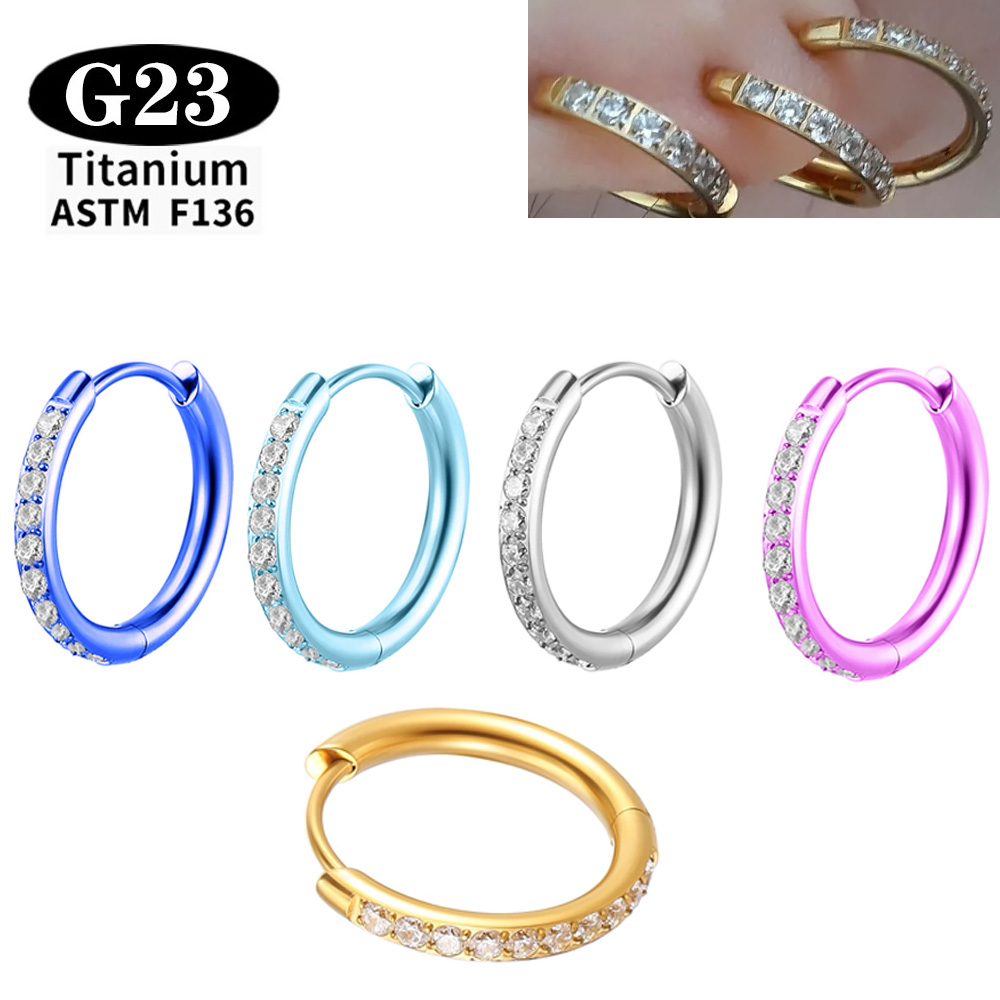 Body Piercing Quality Jewelry - ASTM F136 G23 チタン製イヤリング CZヒンジセグメントラウンドノーズリング 陽極酸化処理