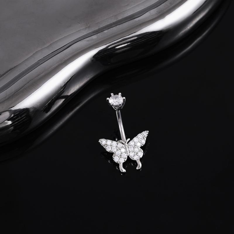 Body Piercing Quality Jewelry - バタフライジルコンベリーボタンリング Y2K 高品質光沢ジルコンへそピアスジュエリー デートナイトに最適