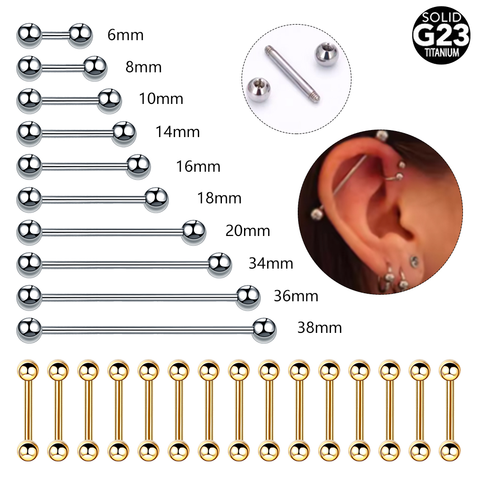 Body Jewelry Industrial - チタンヘリックスピアス,工業用バーベルリング,セクシーなニップルバー,イヤージュエリー,6〜38mm, 1個,5個