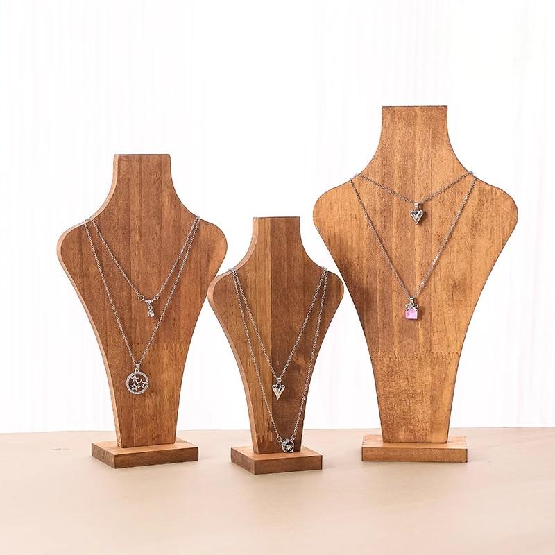 Body Jewelry Display Ideas - クルミ材取り外し可能なマネキンネックレスディスプレイラックペンダントチェーンディスプレイバスト未塗装装飾品吊り棚