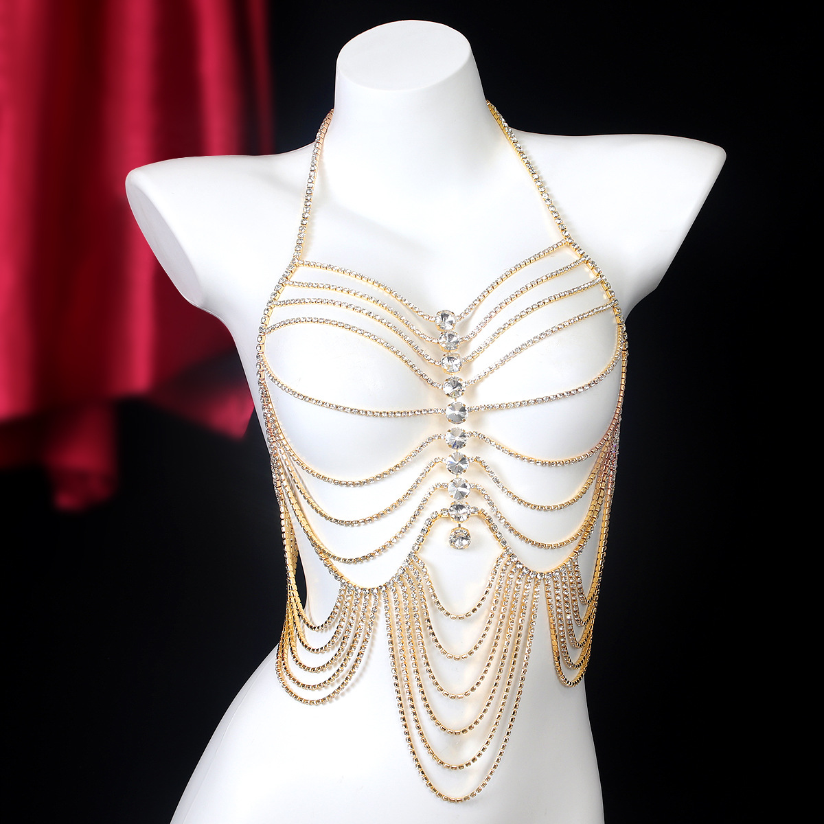 Body Jewelry Retainers - 女性用ラインストーンチェーンタッセル,豪華なジュエリー,レトロなスタイル,ナイトクラブのボディチェーン