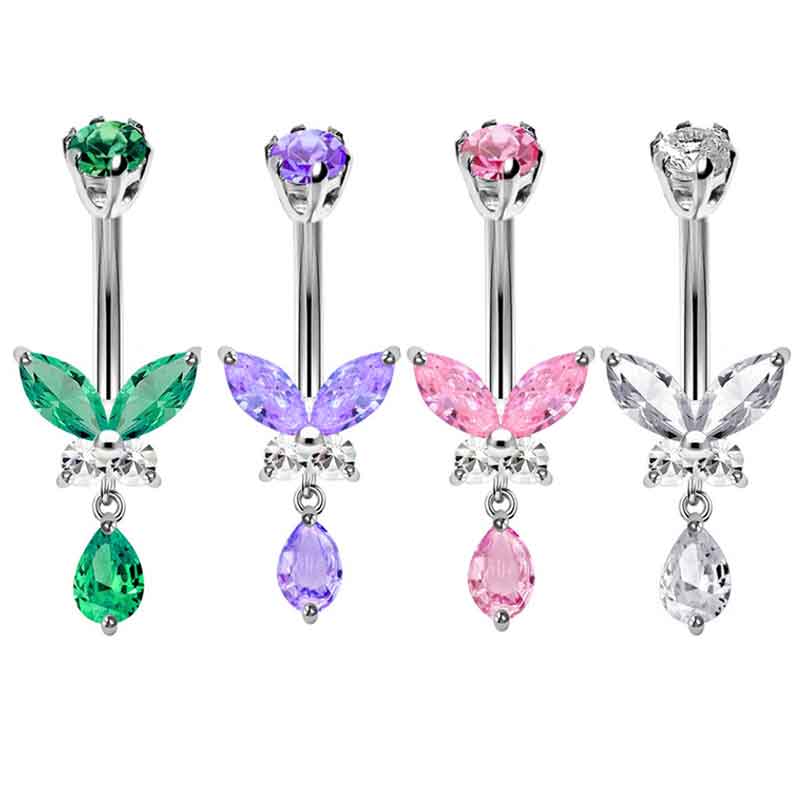 Body Jewelry Co - 14 グラムブラブラ蝶ベリーリング 10 ミリメートルベリーバーステンレス鋼へそバーへそリングへそピアスジュエリー 5 co