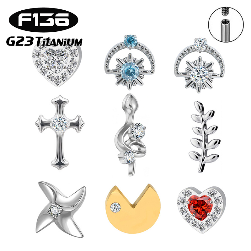 Flat Back Labret Stud - 1個 G23チタン製ピアススタッド フラットバック インターナルスレッド ジルコン軟骨ピアス トラガス