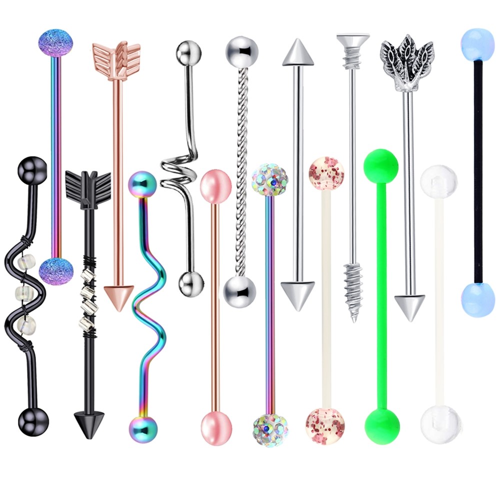 Body Jewelry Industrial - 14 14gサージカルステンレス産業バーベルのため女性男性軟骨イヤリングらせんボディピアスジュエリーorejaリング 1 1/2 インチ 38