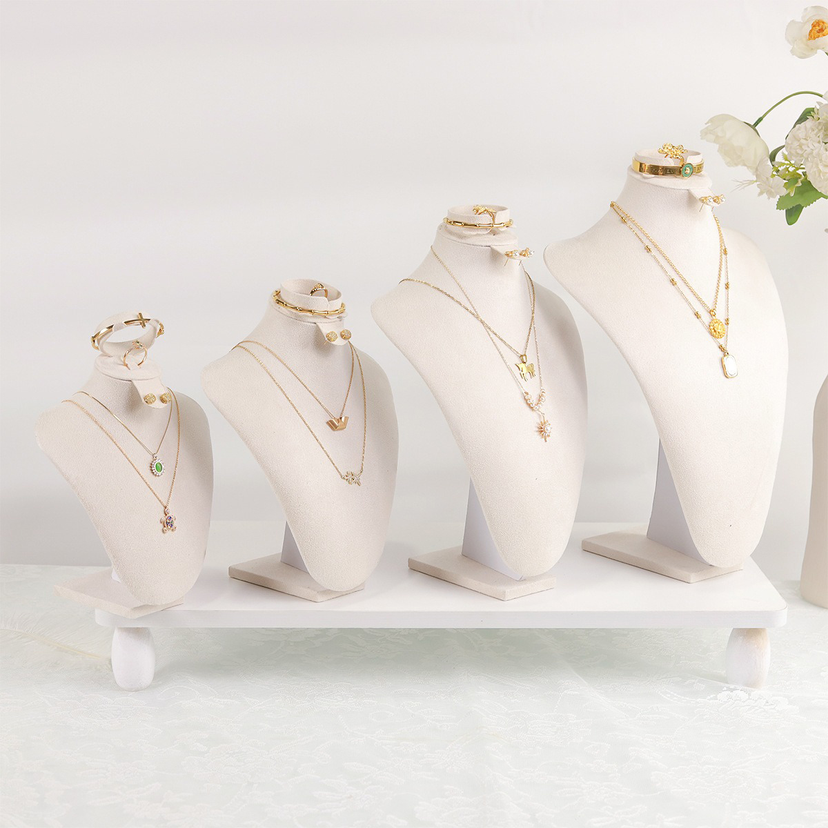 Body Jewelry Display Ideas - ボディベルベットジュエリーディスプレイバスト、人型ネック/チェスト（ネックレス/イヤリング用）、ソフトベルベット、傷防止、軽量ペーパーコア
