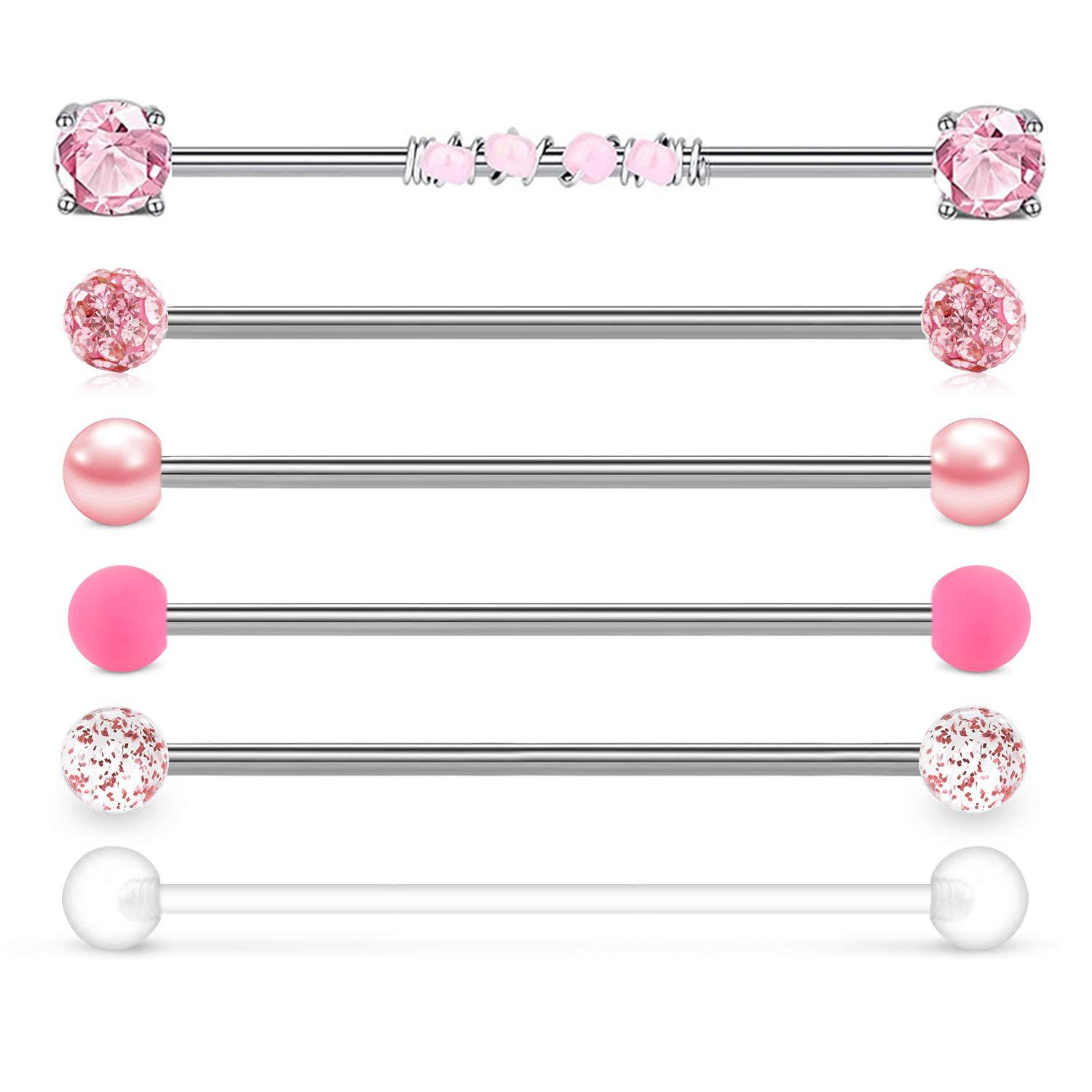 Body Jewelry Industrial - 1点/6点14 G 38 mmステンレス工業バーベキューリング直耳バーベキュー釘軟骨ピアス螺旋穿孔ジュエリー