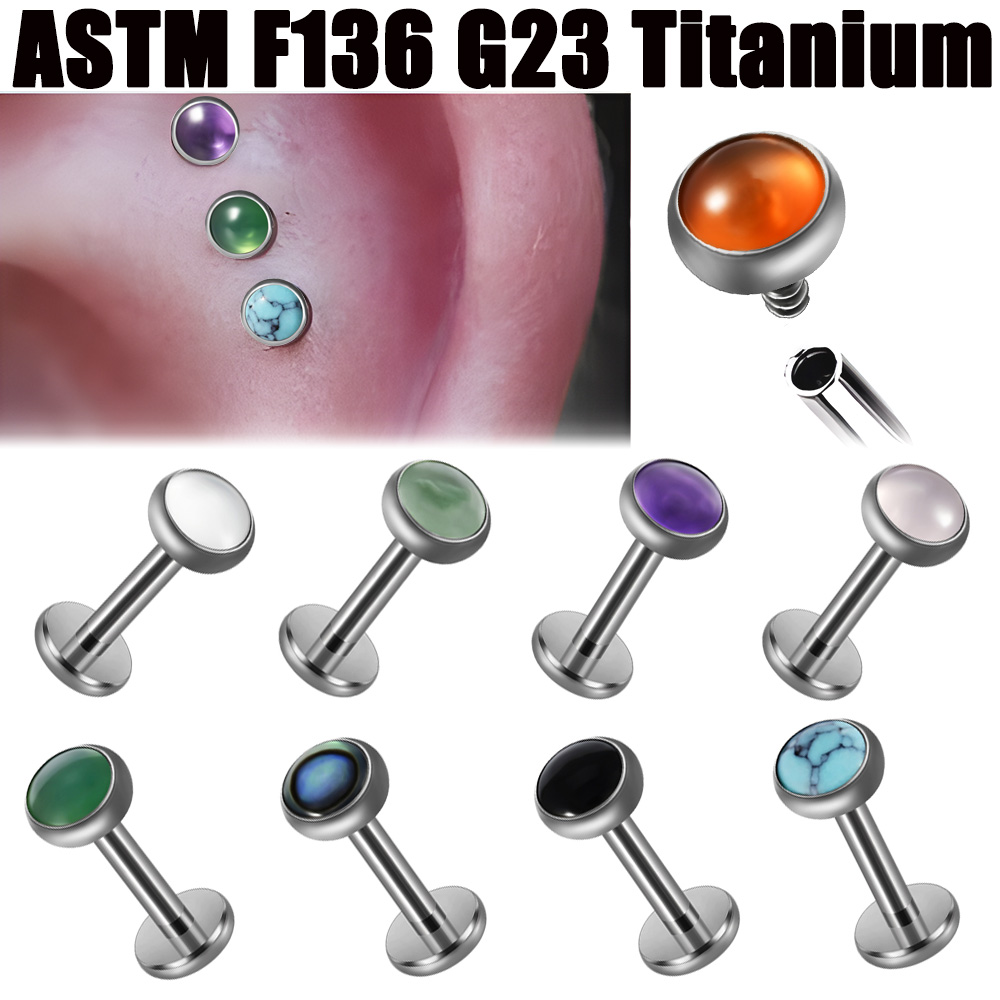 Flat Back Labret Stud - 1PC 16 グラム G23 チタンクリスタル &