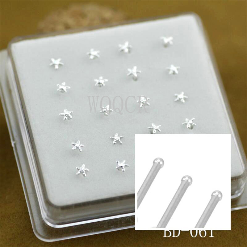 Body Jewelry Storage - 20個/箱 フロスト加工 星型ノーズネイル 10mm ボールネイル＆新しいノーズリング ピアスジュエリー