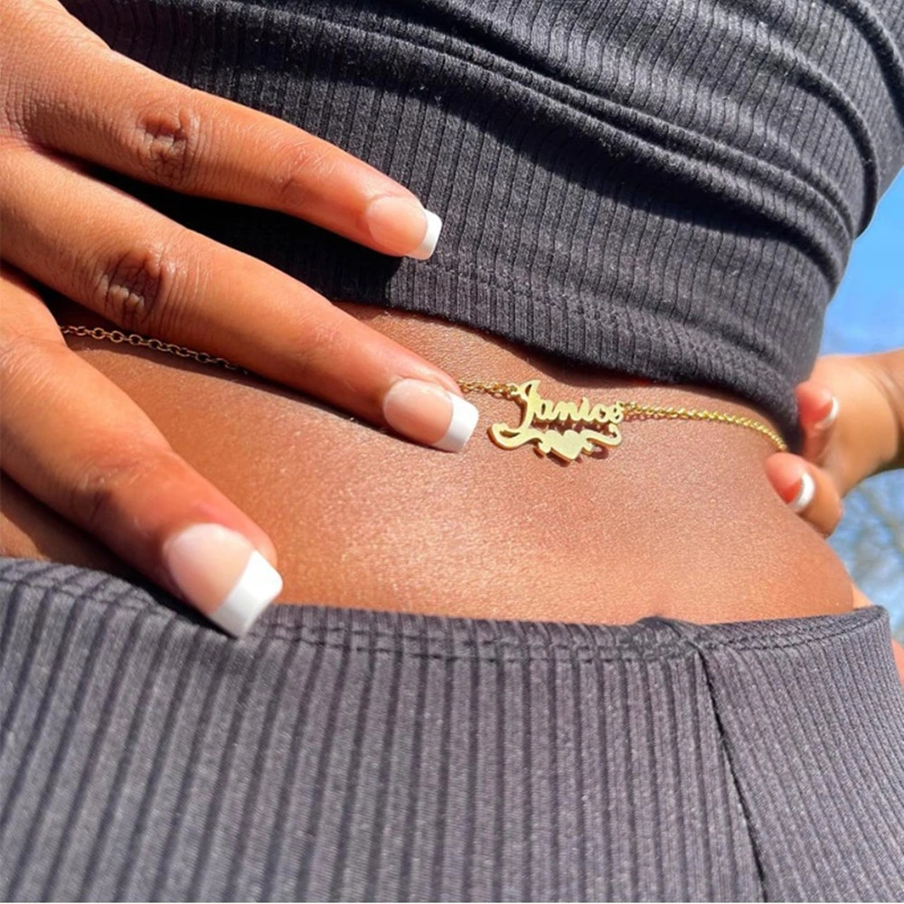 Body Jewelry Names - ボディチャーム,ビーチジュエリー,ベリーチェーン,カスタム名,ハート型,ウエストチェーン,女性へのパーソナライズされたアクセサリー,ギフトのアイデア