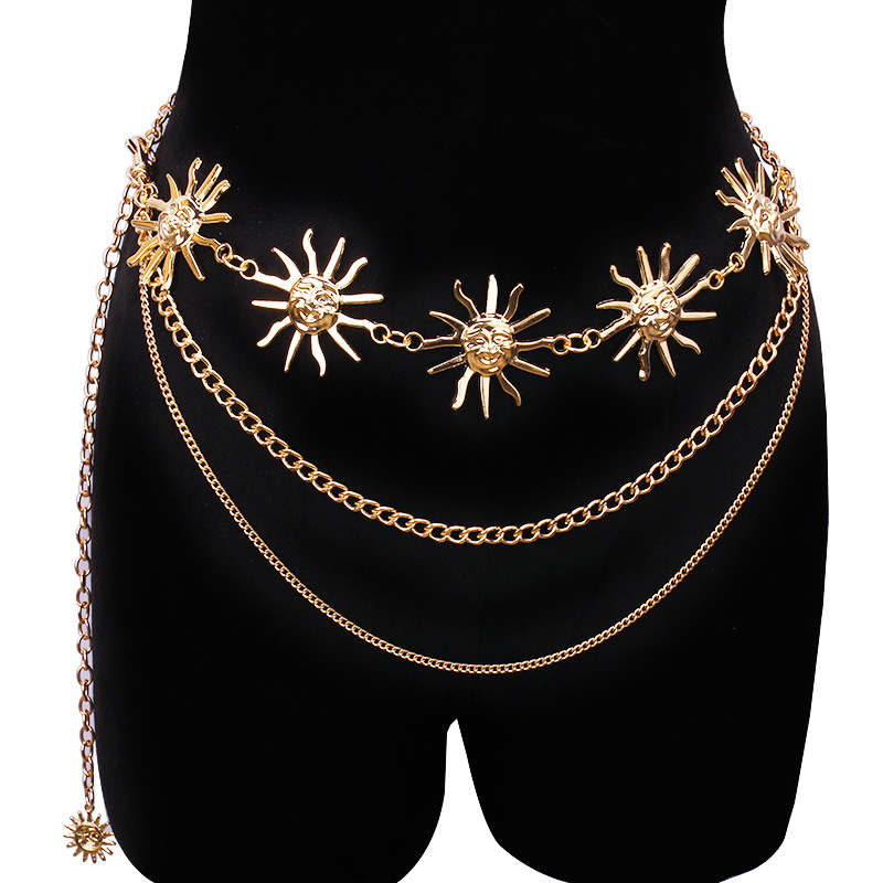 Body Jewelry In Bulk - チャンキーな多層パンクゴシックムーンサンウエストチェーンメタルウエストベルト、女性用ドレスジュエリーボディチェーンジュエリー