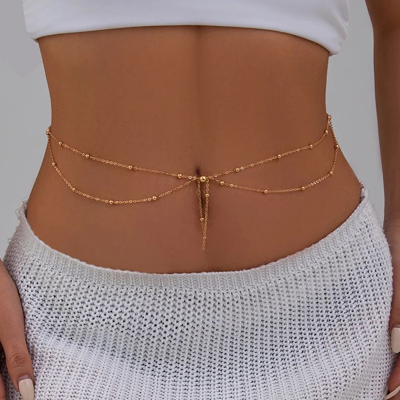 Qualiti Body Jewelry - KunJoe 多層ゴールドカラーの薄いビーズチェーンウエストベリーチェーン女性のセクシーなビキニドレスベルト夏のビーチボディジュエリーギフト