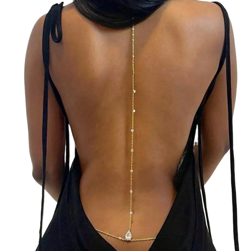 Qualiti Body Jewelry - 花嫁背中の開いたラインストーン水滴ボディチェーンベリーウエストネックレス女性ママガールフレンド夏のビーチボディジュエリー