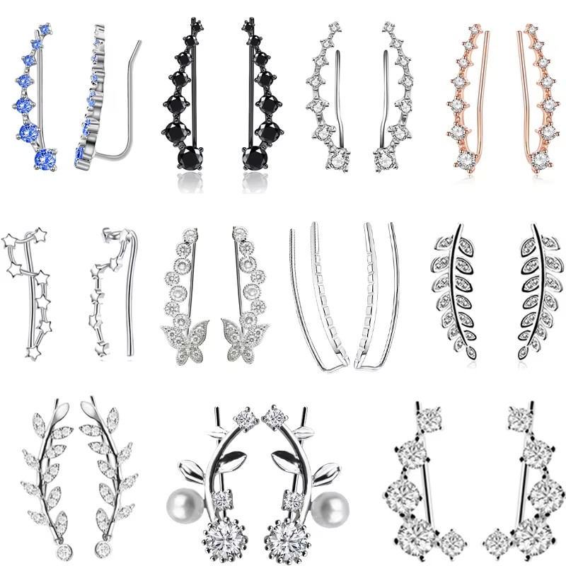 Body Piercing Quality Jewelry - ボタン付きイヤークリップ,2個,7つのクリスタルが付いたパンクピアス