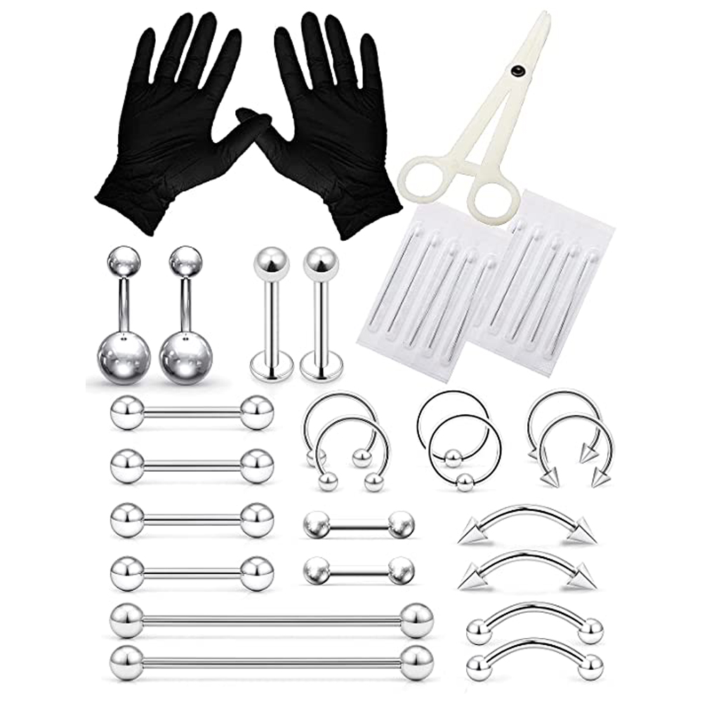 Body Jewelry Industrial - ステンレス鋼の眉毛リング,ピアスキット,14g,16g