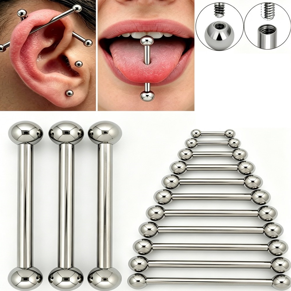 Body Jewelry Industrial - 14G 16G G23 チタン製ストレートバーベル タン、乳首、耳軟骨、トラガス、ヘリックス、眉毛ピアス、リップリング用ジュエリー