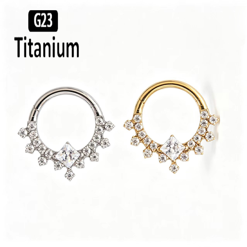 Body Piercing Quality Jewelry - G23チタン製高品質プレーンCZセプタムフープピアス クリッカーノーズリング セグメント トラガス 軟骨 ダイスイヤリング