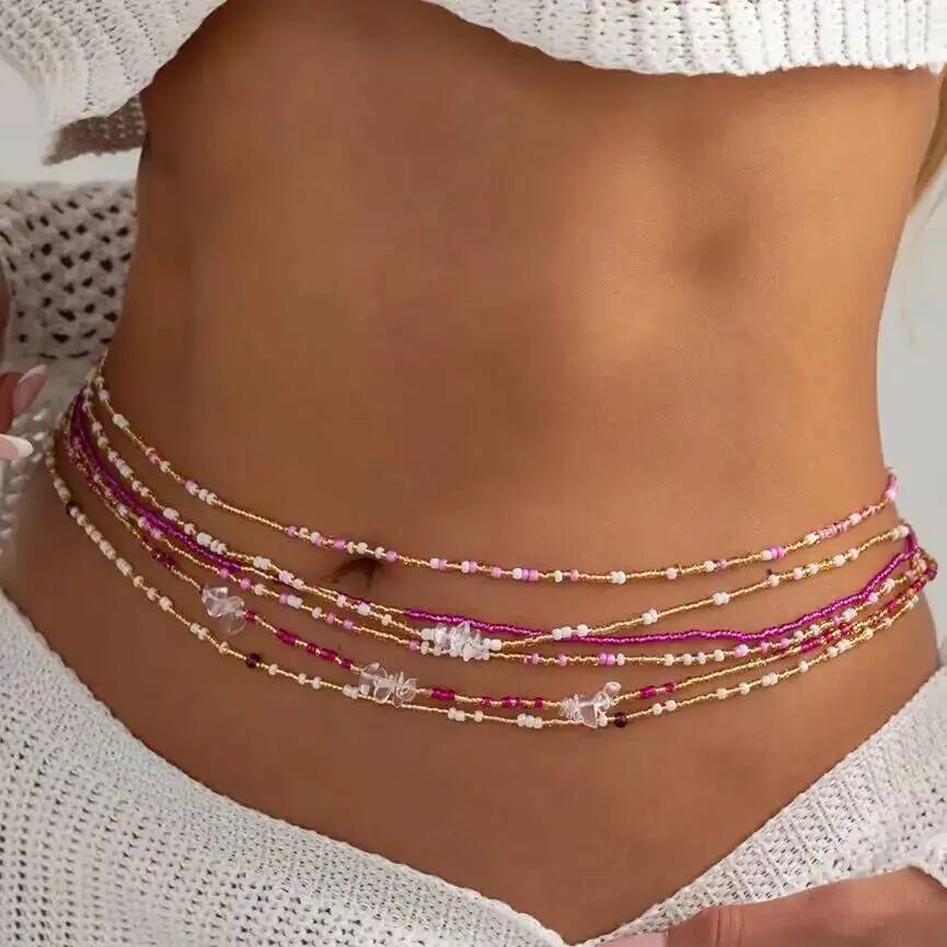 Body Jewelry In Bulk - SHIXIN 6個セット ボヘミアン カラフル ライスビーズ ウエストチェーン