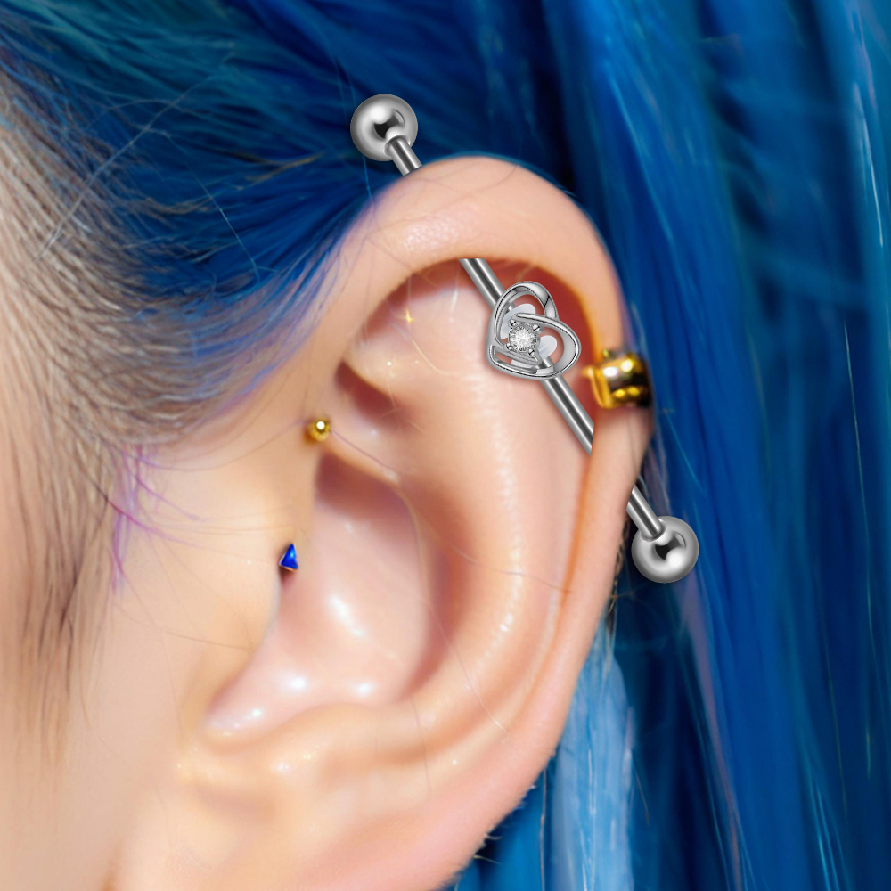 1/2個入り CZハートロック＆キー型イヤリング、工業用バー - Body Jewelry Industrial のレビューと価格