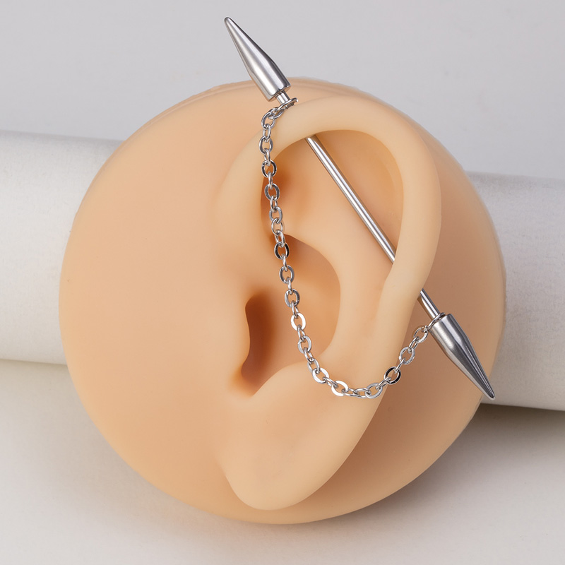チェーン軟骨イヤリング付き1pc工業用ピアスバーベルロングイ - Body Jewelry Industrial のレビューと価格