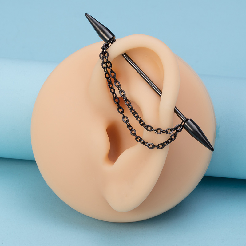 チェーン軟骨イヤリング付き1pc工業用ピアスバーベルロングイ - Body Jewelry Industrial のレビューと価格