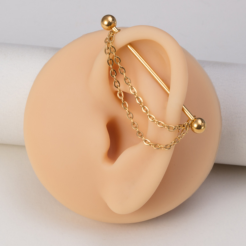 チェーン軟骨イヤリング付き1pc工業用ピアスバーベルロングイ - Body Jewelry Industrial のレビューと価格