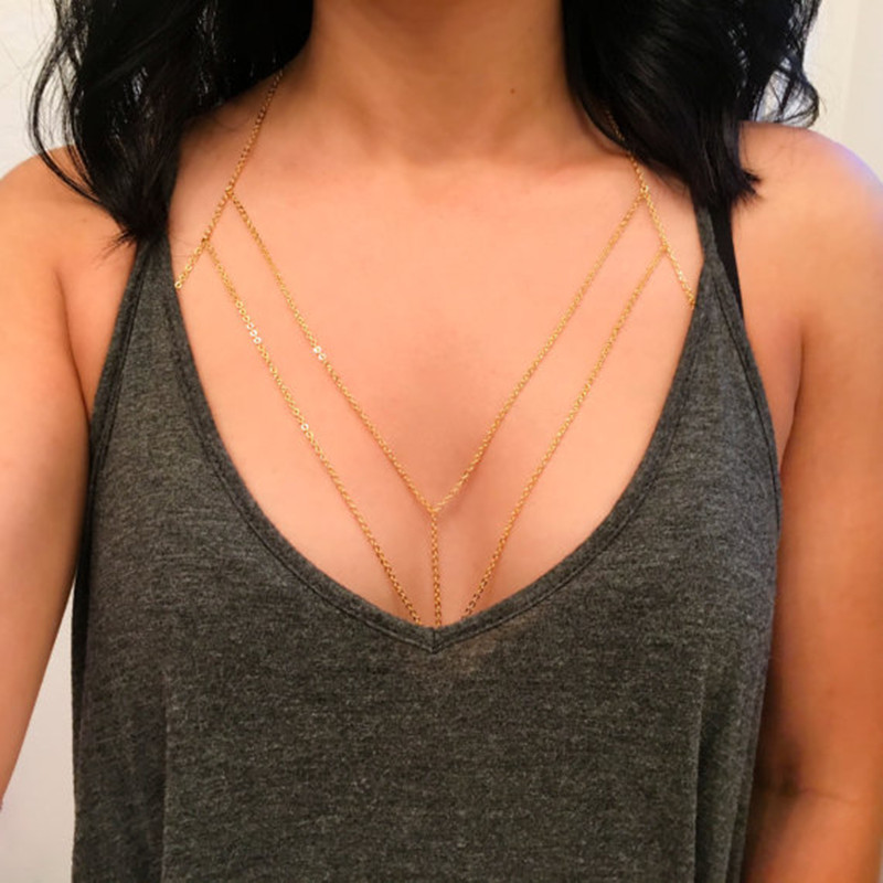 セックス千鳥ボディチェーン女性のためのシンプルなゴールドカラ - Body Jewelry Retainers のレビューと価格