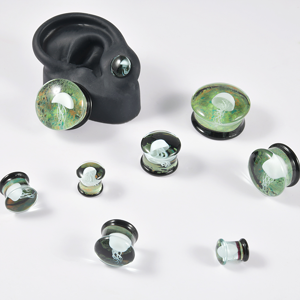 ペア高品質ガラス製ボルテックス耳栓 クラゲ型耳ゲージ 透明ヘ - Body Piercing Quality Jewelry のレビューと価格