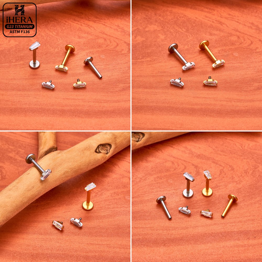 ASTM F136規格チタン製ピアス、バゲット型幾何学模様ク - Flat Back Labret Stud のレビューと価格