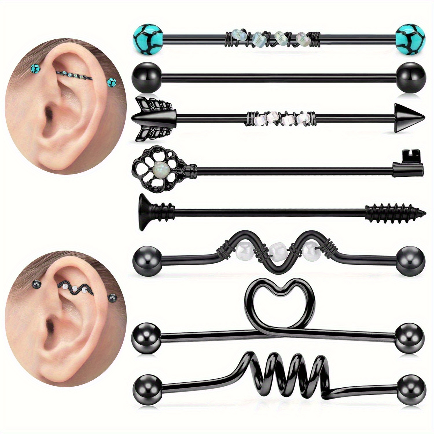 8個入り14Gステンレス鋼工業用バーベルイヤリング軟骨ボディ - Body Jewelry Industrial のレビューと価格