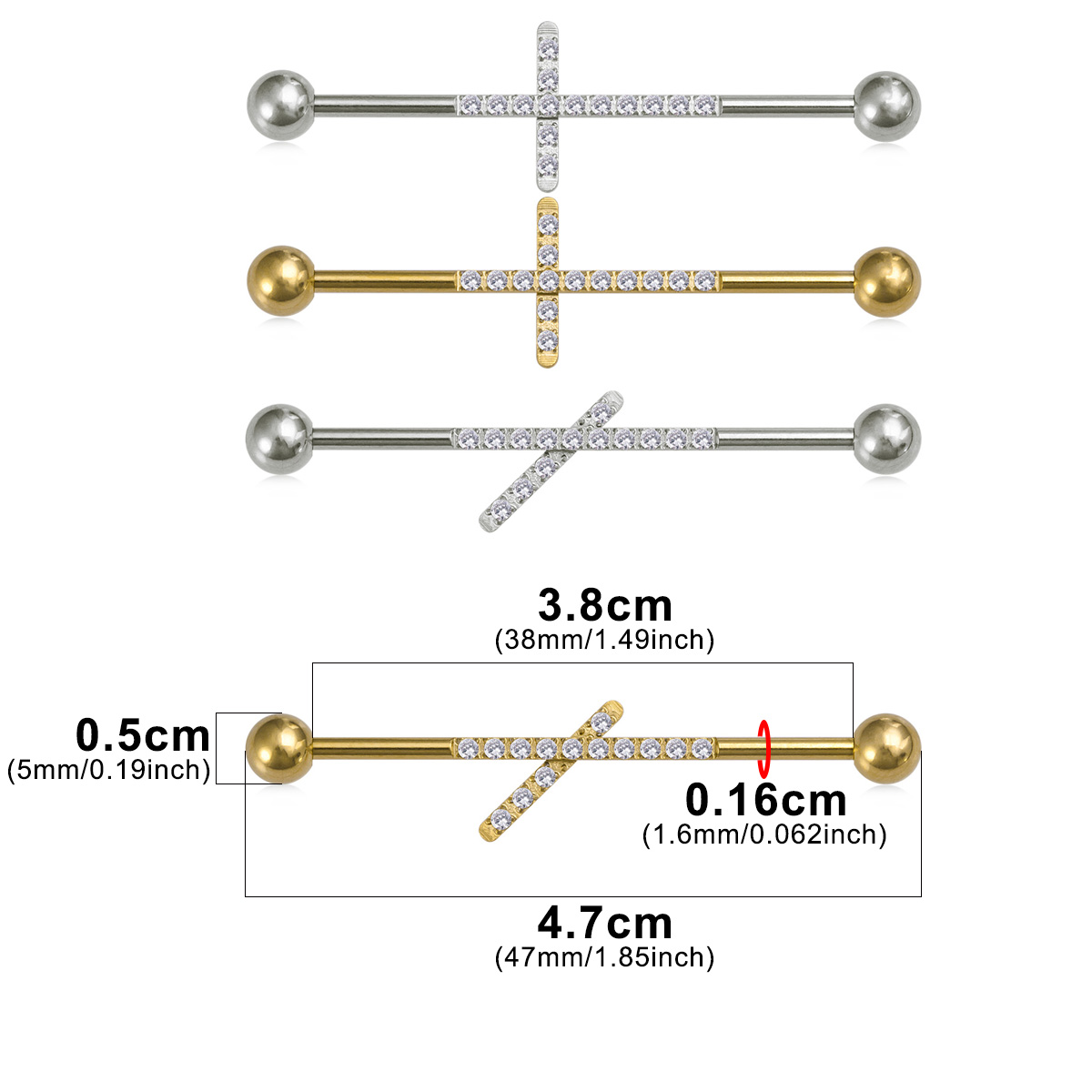 1pc ジルコニア工業用ピアスバーベルステンレス鋼耳軟骨工業 - Body Jewelry Industrial のレビューと価格