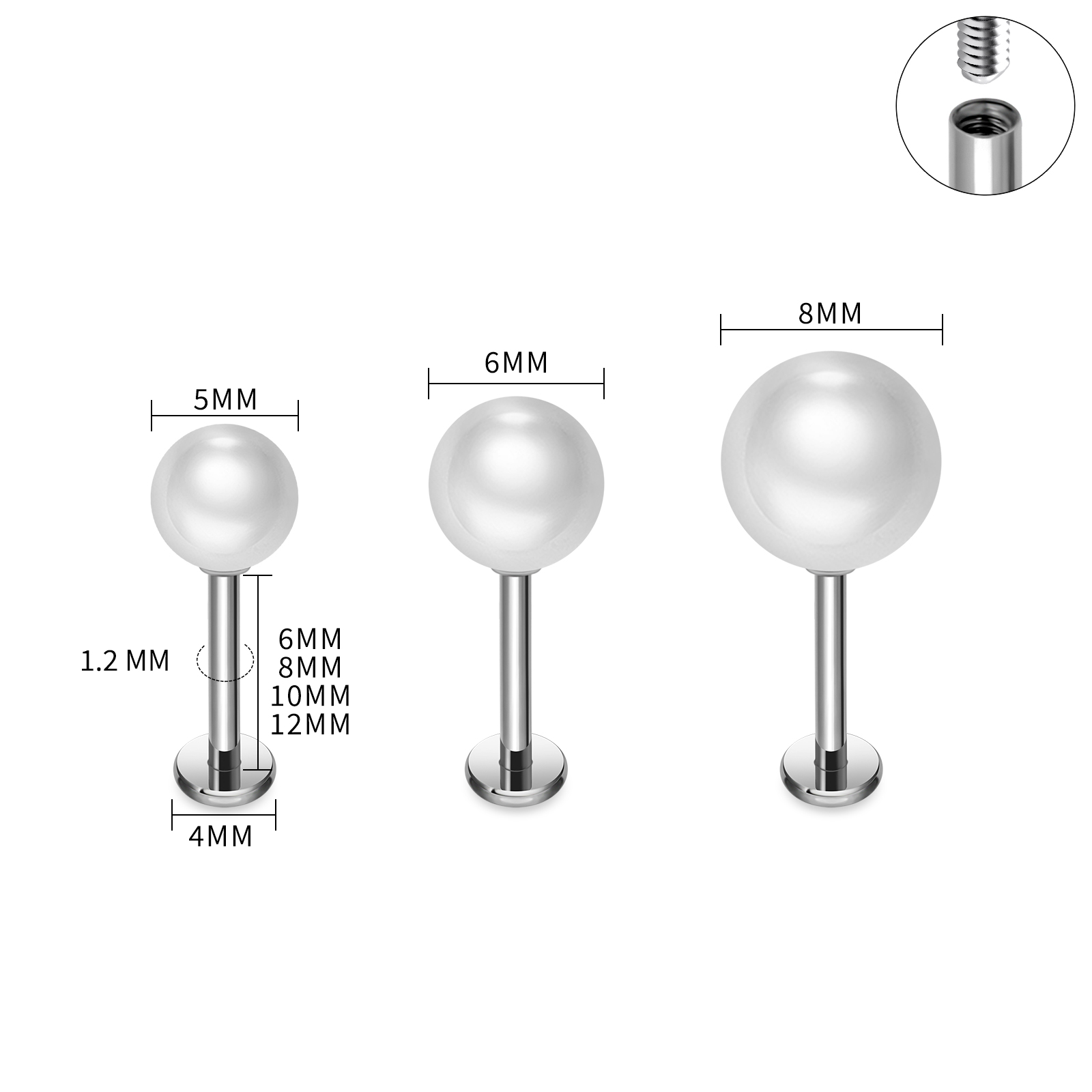 ASTM F136チタンパールイヤリング、女性用リップスタッ - Flat Back Labret Stud のレビューと価格