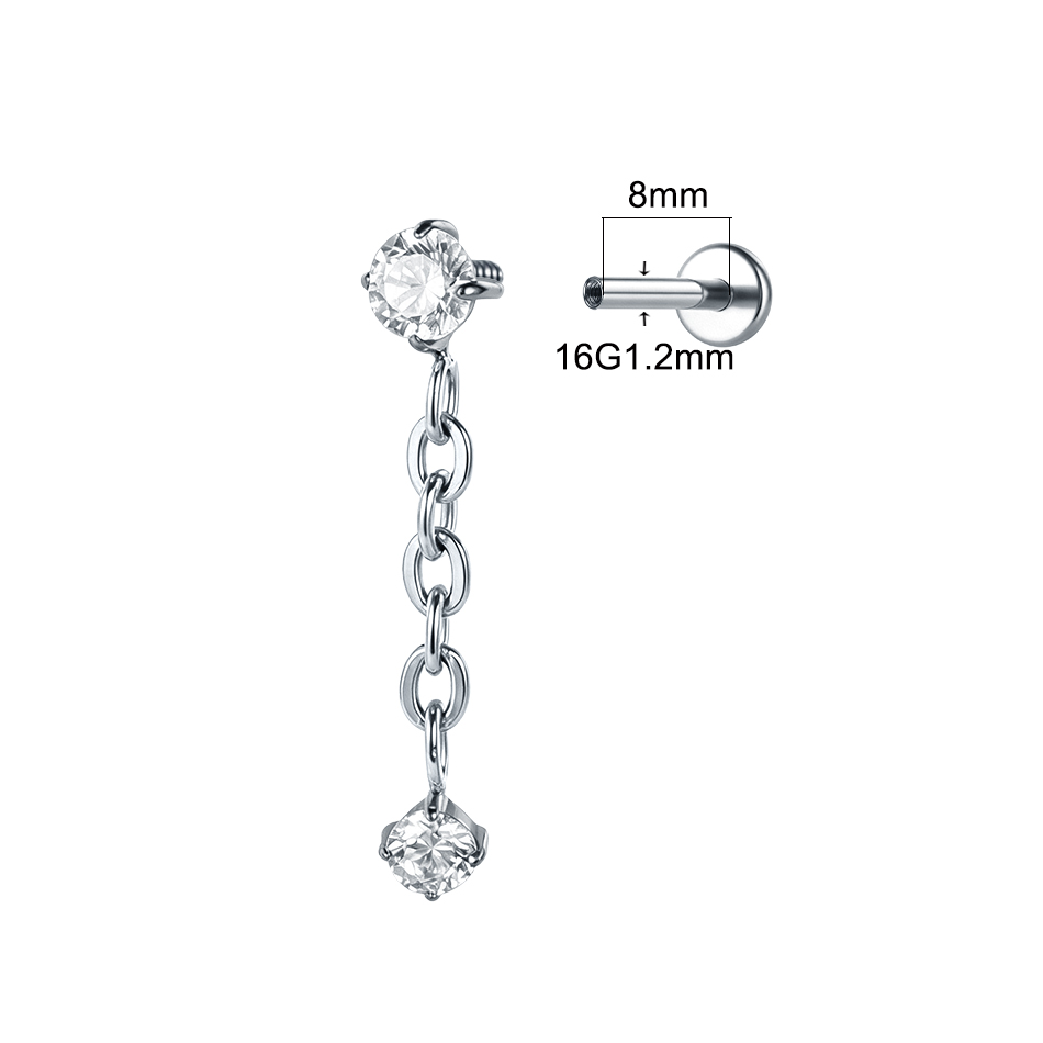 1個入り ASTM F136 チタン製 16G ダングルCZ - Flat Back Labret Stud のレビューと価格