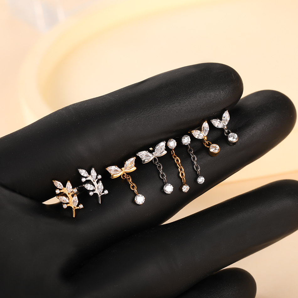 1個入り ASTM F136 チタン製 16G ダングルCZ - Flat Back Labret Stud のレビューと価格