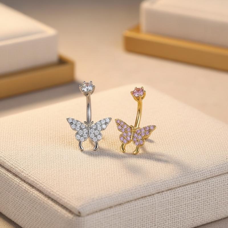 バタフライジルコンベリーボタンリング Y2K 高品質光沢ジル - Body Piercing Quality Jewelry のレビューと価格