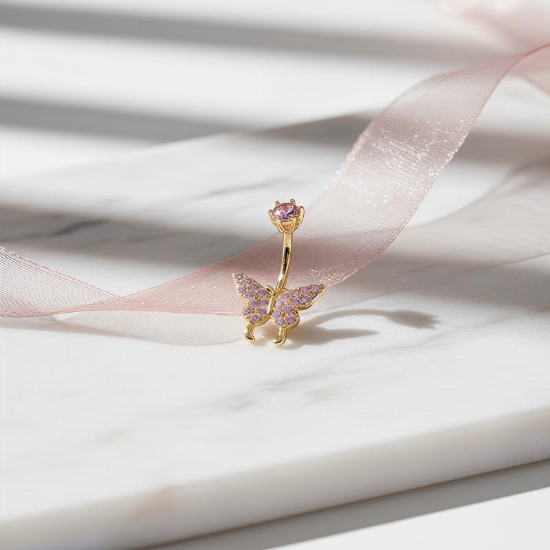 バタフライジルコンベリーボタンリング Y2K 高品質光沢ジル - Body Piercing Quality Jewelry のレビューと価格