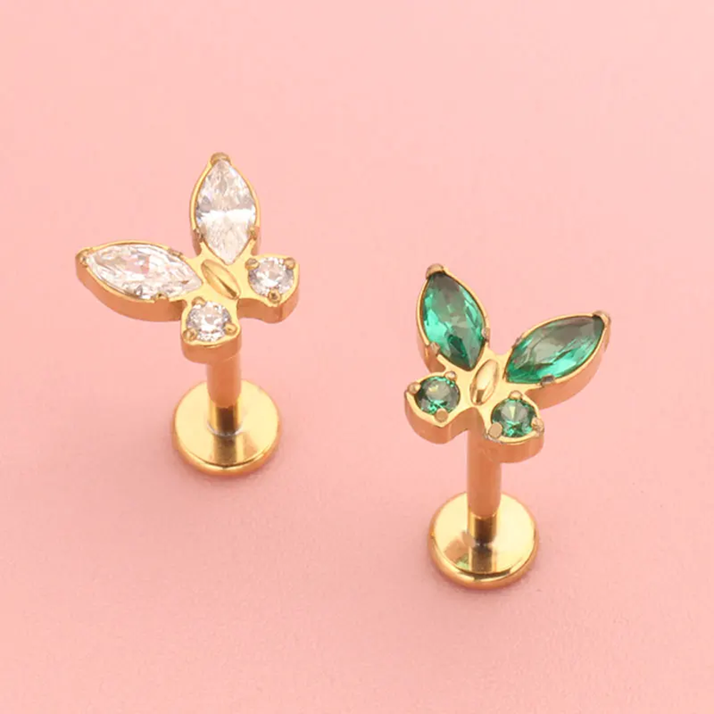 F136チタン合金製高品質ホワイト＆グリーンジルコニアスタッ - Body Piercing Quality Jewelry のレビューと価格