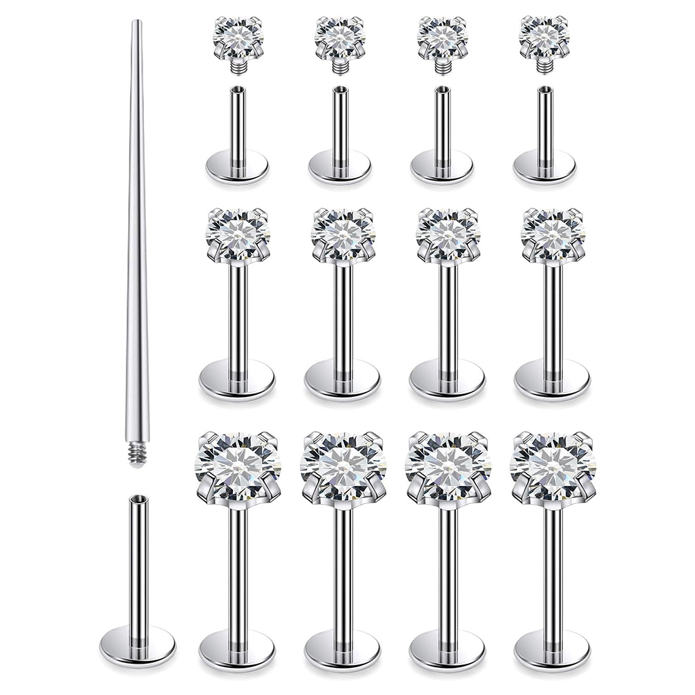 13 個ラブレットピアスセットサージカルスチール CZ ジル - Flat Back Labret Stud のレビューと価格