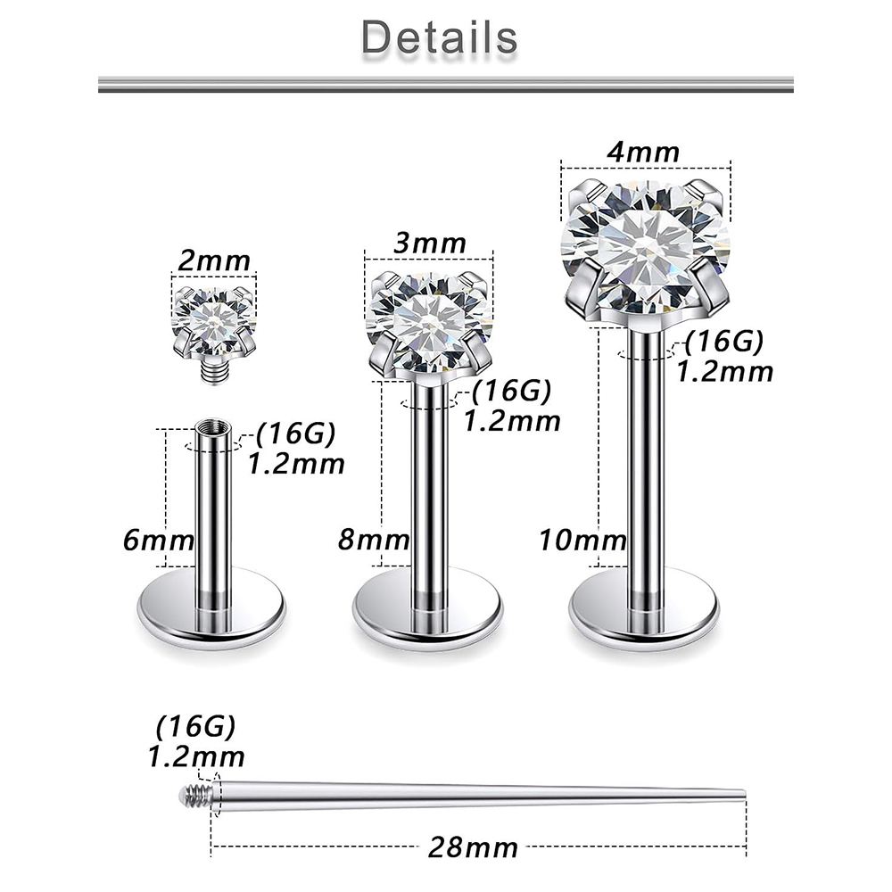 13 個ラブレットピアスセットサージカルスチール CZ ジル - Flat Back Labret Stud のレビューと価格