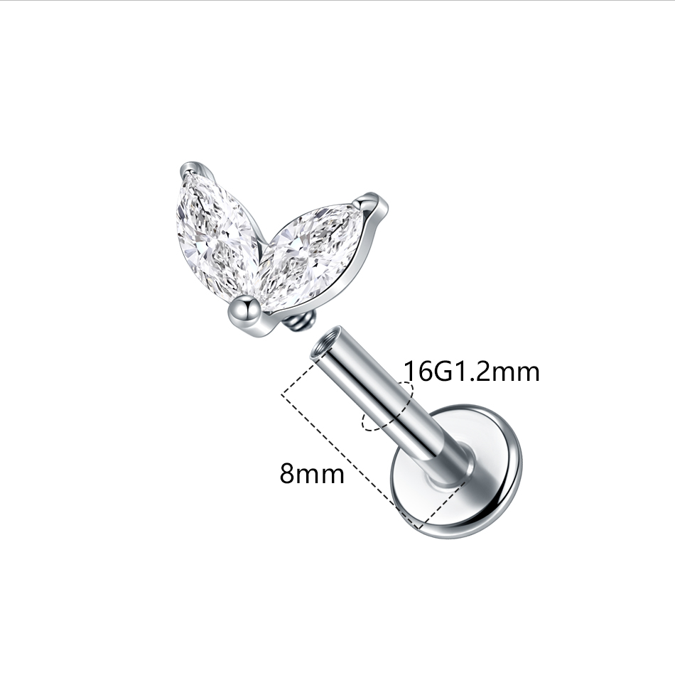 1pc チタンホワイトグリーンジルコンスタッドイヤリング女性 - Flat Back Labret Stud のレビューと価格