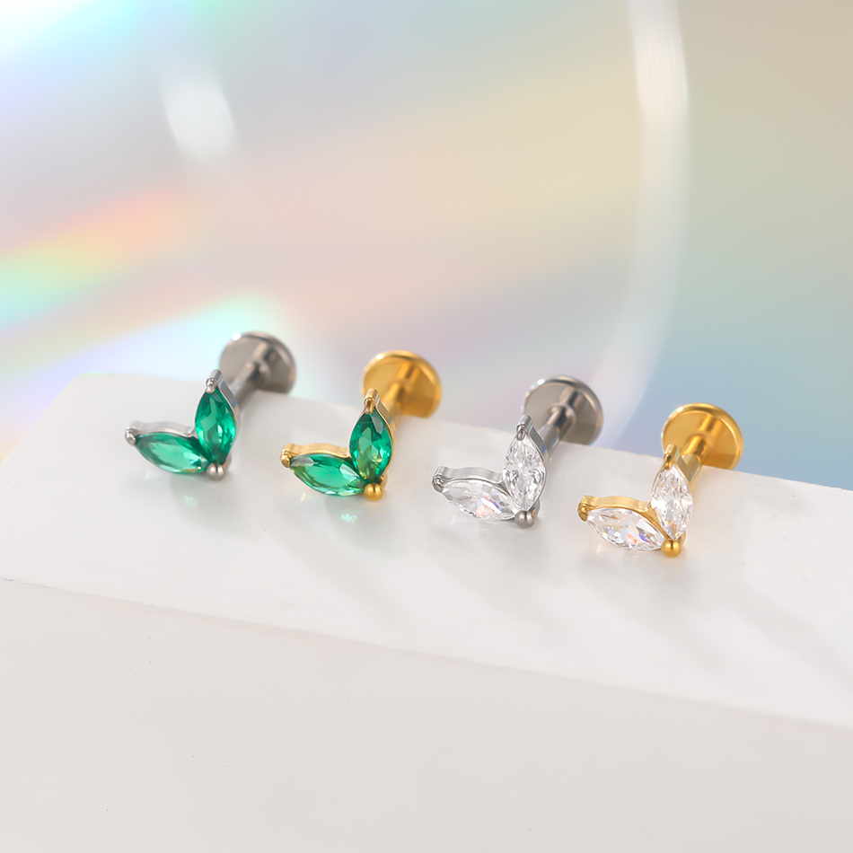 1pc チタンホワイトグリーンジルコンスタッドイヤリング女性 - Flat Back Labret Stud のレビューと価格