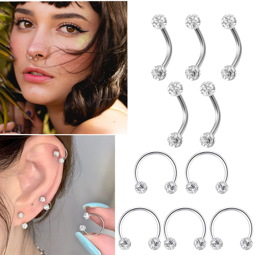5個のステンレススチールラインストーンボールスパイラルリップ - Body Jewelry Types のレビューと価格