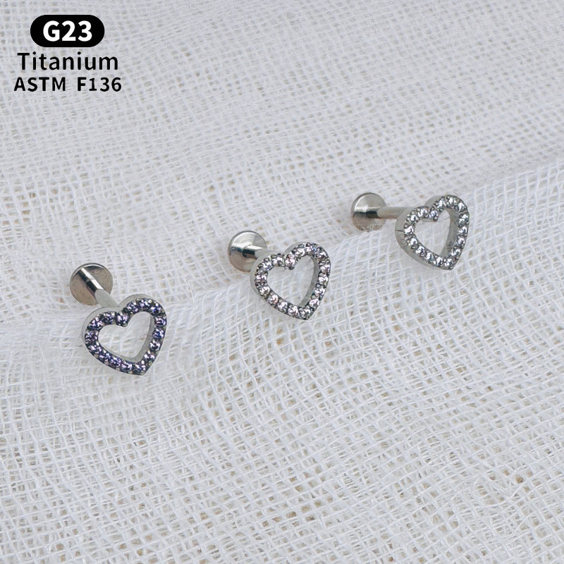ノリヤン ASTM F136 チタン製 ミニCZハート軟骨ピ - Flat Back Labret Stud のレビューと価格