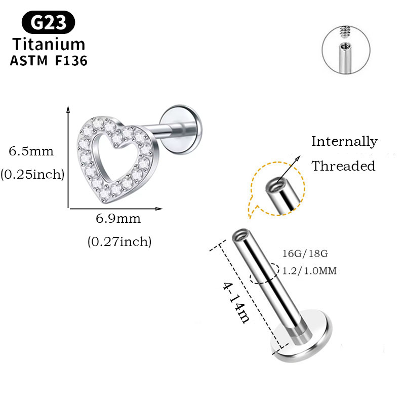ノリヤン ASTM F136 チタン製 ミニCZハート軟骨ピ - Flat Back Labret Stud のレビューと価格