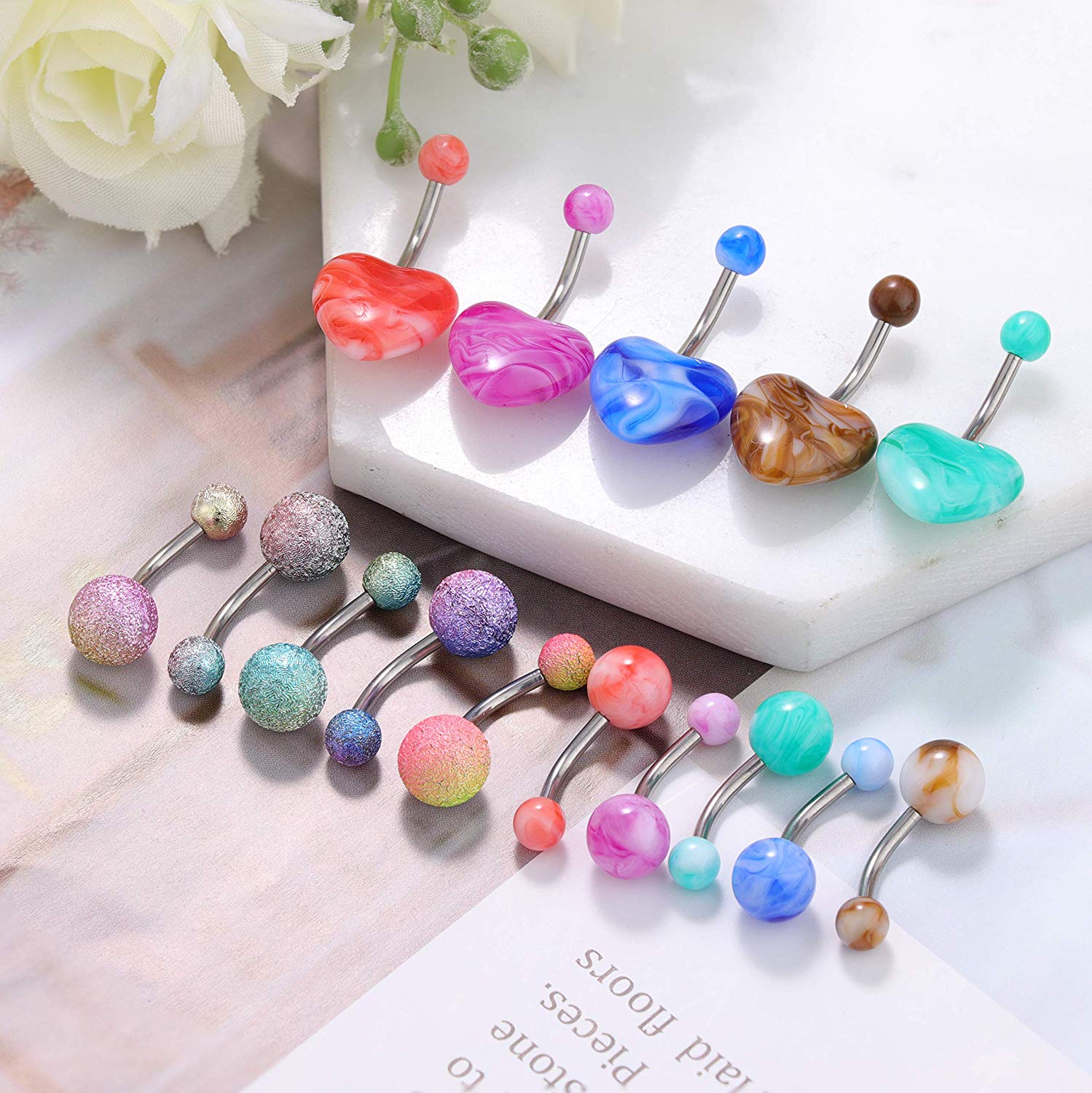 ステンレス鋼のへそピアスセット,花,ハート,蝶,ぶら下がり, - Body Jewelry In Bulk のレビューと価格