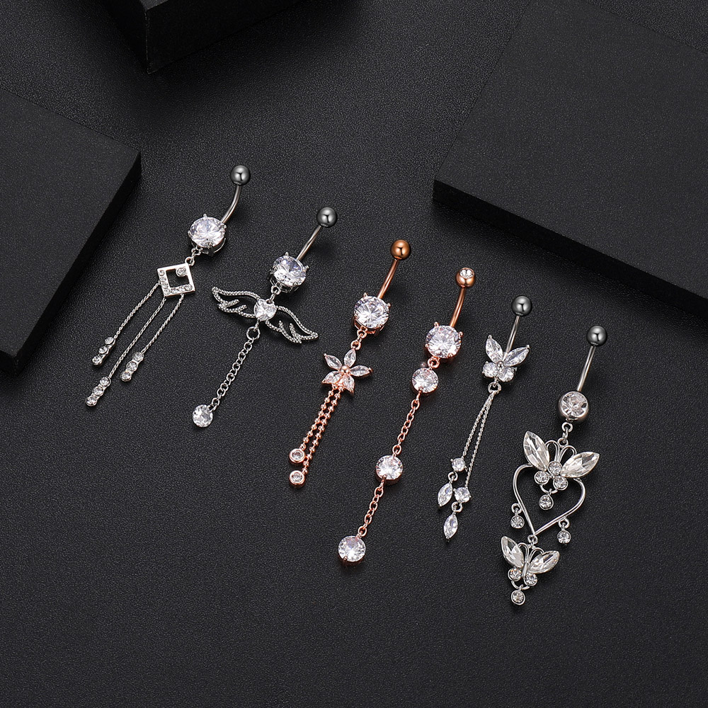 ステンレス鋼のへそピアスセット,花,ハート,蝶,ぶら下がり, - Body Jewelry In Bulk のレビューと価格