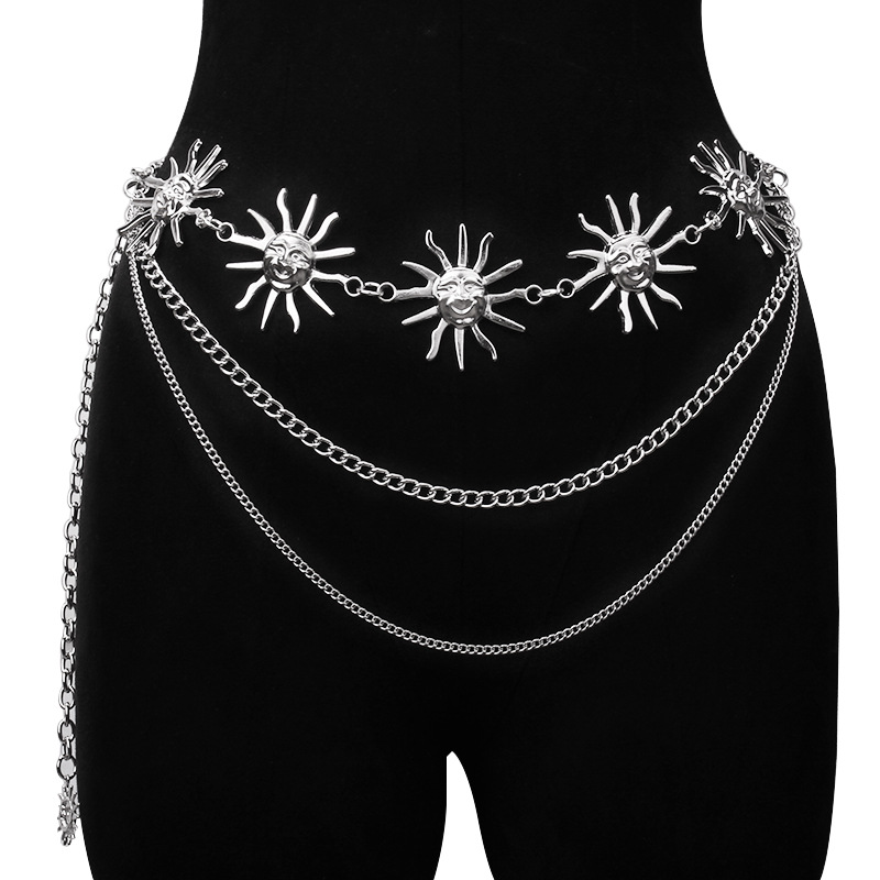 チャンキーな多層パンクゴシックムーンサンウエストチェーンメタ - Body Jewelry In Bulk のレビューと価格