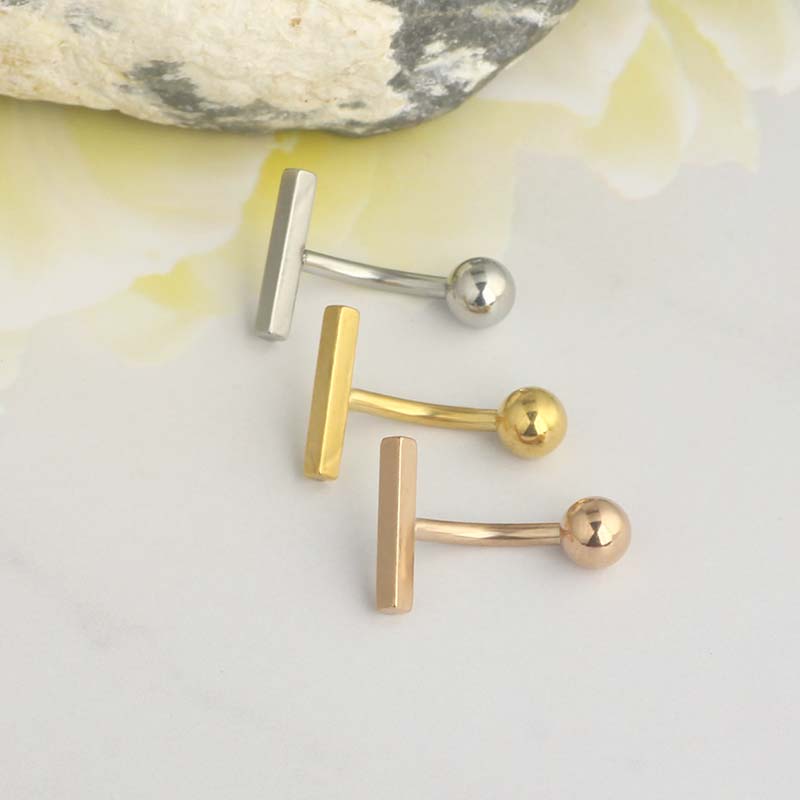 セクシーなぶら下がりへそへそリングステンレス鋼ダブル T シ - Body Jewelry Co のレビューと価格